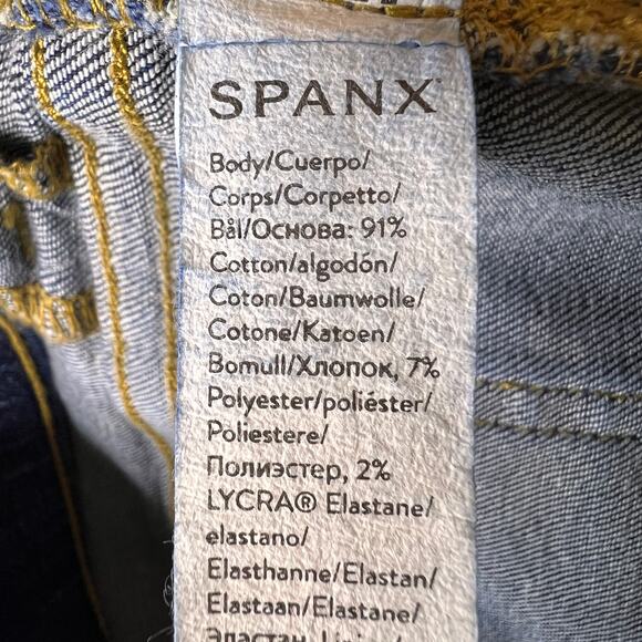 Spanx Jeans Womens Size Small Tall Blue Bootcut Flare Raw Hem Midnight Shade - Picture 13 of 16
